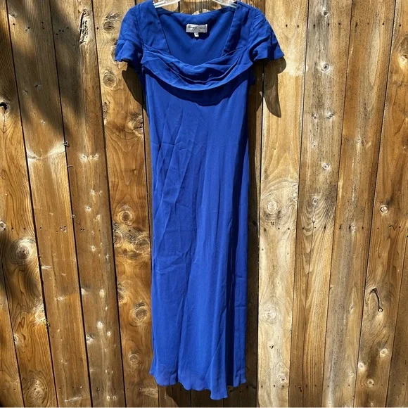 Donna Ricco Dresses | Donna Ricco Blue Flutter Sleeve Cowl Neck Maxi Gown | Color: Blue | Size: 12p | Beebatch3'S Closet